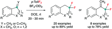 Graphical abstract: Difluorinative ring expansions of benzo-fused carbocycles and heterocycles are achieved with p-(difluoroiodo)toluene