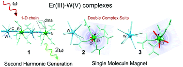 Graphical abstract: Studies of Er(iii)–W(v) compounds showing nonlinear optical activity and single-molecule magnetic properties