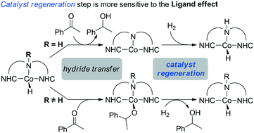 Graphical abstract: Theoretical study of the ligand effect on NHC–cobalt-catalyzed hydrogenation of ketones