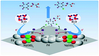 Graphical abstract: Enhanced electrocatalytic dechlorination of 2,4-dichlorophenoxyacetic acid on in situ prepared Pd-anchored Ni(OH)2 bifunctional electrodes: synergistic effect between H* formation on Ni(OH)2 and dechlorination steps on Pd