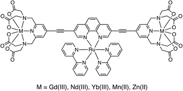 Graphical abstract: Heteronuclear d–d and d–f Ru(ii)/M complexes [M = Gd(iii), Yb(iii), Nd(iii), Zn(ii) or Mn(ii)] of ligands combining phenanthroline and aminocarboxylate binding sites: combined relaxivity, cell imaging and photophysical studies