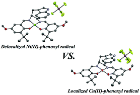 Graphical abstract: The effect of π–π stacking interaction of the indole ring with the coordinated phenoxyl radical in a nickel(ii)-salen type complex. Comparison with the corresponding Cu(ii) complex
