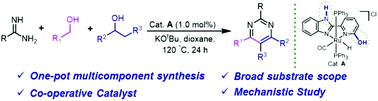 Graphical abstract: Cooperative ruthenium complex catalyzed multicomponent synthesis of pyrimidines