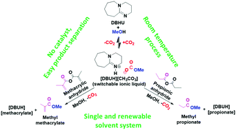 Graphical abstract: Efficient and catalyst free synthesis of acrylic plastic precursors: methyl propionate and methyl methacrylate synthesis through reversible CO2 capture