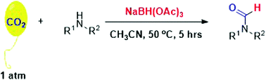 Graphical abstract: Mild and facile synthesis of formamide: reduction and functionalization of CO2 using NaBH(OAc)3 under atmospheric pressure