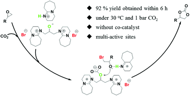 Graphical abstract: Efficient transformation of CO2 to cyclic carbonates using bifunctional protic ionic liquids under mild conditions