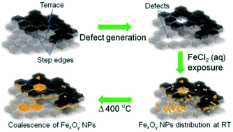 Graphical abstract: Spontaneous selective deposition of iron oxide nanoparticles on graphite as model catalysts