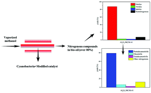 Graphical abstract: Nitrogenous compounds produced by catalytic pyrolysis of cyanobacteria over metal loaded MCM-41 with vaporized methanol