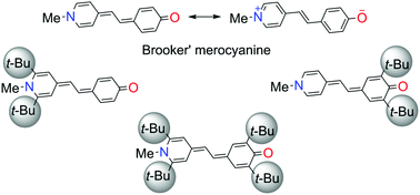Graphical abstract: Effect of bulky substituents in the donor and acceptor terminal groups on solvatochromism of Brooker's merocyanine