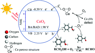Graphical abstract: Enhancement of the visible-light photocatalytic activity of CeO2 by chemisorbed oxygen in the selective oxidation of benzyl alcohol