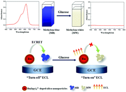 Graphical abstract: Electrochemiluminescence resonance energy transfer between methylene blue and Ru(bpy)32+-doped silica nanoparticles and its application in the “turn-on” detection of glucose