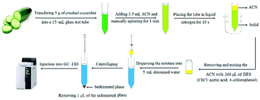 Graphical abstract: Low temperature-induced homogeneous liquid–liquid extraction and ternary deep eutectic solvent-based dispersive liquid–liquid microextraction followed by gas chromatography in the assessment of multiclass pesticide residues in cucumbers