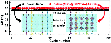 Graphical abstract: A highly proton-/vanadium-selective perfluorosulfonic acid membrane for vanadium redox flow batteries