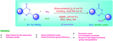 Graphical abstract: Ruthenium catalyzed chemo and site-selective C–H amidation of oxobenzoxazine derivatives with sulfonyl azides