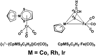 Graphical abstract: The group 9 cyclopentadienylmetal cis-ethylenedithiolates as metallodithiolene ligands in metal carbonyl chemistry: analogies to benzene metal carbonyl complexes