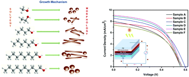 Graphical abstract: Understanding the role of alcohols in the growth behaviour of ZnO nanostructures prepared by solution based synthesis and their application in solar cells