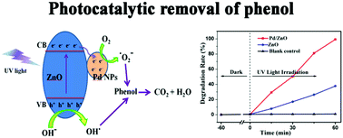 Graphical abstract: Well-defined Pd anchoring on the surface of porous ZnO nanocomposites with excellent photocatalytic activity and good reusability for the removal of phenol from water