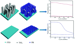 Graphical abstract: Enhancing the electrochromic stability of Prussian blue based on TiO2 nanorod arrays