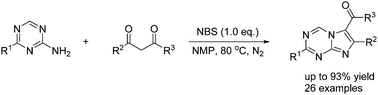Graphical abstract: Synthesis of imidazo[1,2-a][1,3,5]triazines by NBS-mediated coupling of 2-amino-1,3,5-triazines with 1,3-dicarbonyl compounds