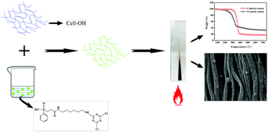 Graphical abstract: Preparation of a novel flame retardant containing triazine groups and its application on cotton fabrics