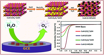 Graphical abstract: Synthesis of ultrasmall and monodisperse sulfur nanoparticle intercalated CoAl layered double hydroxide and its electro-catalytic water oxidation reaction at neutral pH