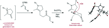 Graphical abstract: Convenient access to 5-membered cyclic iminium ions: evidence for a stepwise [4 + 2] cycloaddition mechanism