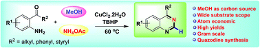 Graphical abstract: Copper-catalyzed oxidative amination of methanol to access quinazolines