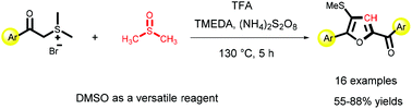 Graphical abstract: A cascade oxidation/[4 + 1] annulation of sulfonium salts for synthesis of polyfunctional furans: DMSO as one carbon source