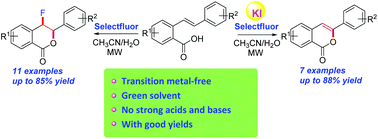 Graphical abstract: Fluorination-triggered tandem cyclization of styrene-type carboxylic acids to access 3-aryl isocoumarin derivatives under microwave irradiation