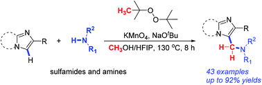 Graphical abstract: Oxidative sulfonamidomethylation of imidazopyridines utilizing methanol as the main C1 source