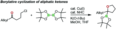 Graphical abstract: Synthesis of 2-alkyl-2-boryl-substituted-tetrahydrofurans via copper(i)-catalysed borylative cyclization of aliphatic ketones