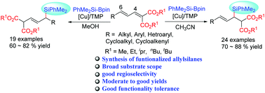 Graphical abstract: Copper-catalyzed regiodivergent 1,4- and 1,6-conjugate silyl addition to diendioates: access to functionalized allylsilanes