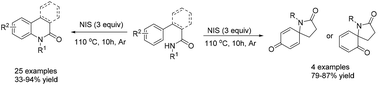 Graphical abstract: NIS-mediated oxidative arene C(sp2)–H amidation toward 3,4-dihydro-2(1H)-quinolinone, phenanthridone, and N-fused spirolactam derivatives