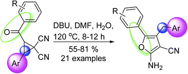 Graphical abstract: Direct synthesis of highly functionalized furans from donor–acceptor cyclopropanes via DBU-mediated ring expansion reactions