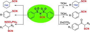 Graphical abstract: N-Thiocyanato-dibenzenesulfonimide: a new electrophilic thiocyanating reagent with enhanced reactivity