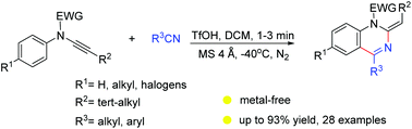 Graphical abstract: Preparation of isoquinazolines via metal-free [4 + 2] cycloaddition of ynamides with nitriles