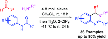 Graphical abstract: Triflic anhydride mediated synthesis of 3,4-dihydroquinazolines: a three-component one-pot tandem procedure