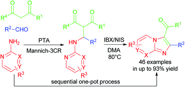 Graphical abstract: A convenient approach for the preparation of imidazo[1,2-a]-fused bicyclic frameworks via IBX/NIS promoted oxidative annulation