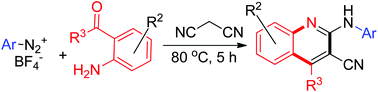 Graphical abstract: Synthesis of 2-arylamino-3-cyanoquinolines via a cascade reaction through a nitrilium intermediate