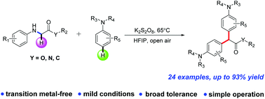 Graphical abstract: K2S2O8-HFIP synergistically promoted para-selective sp3 C–H bond diarylation of glycine esters