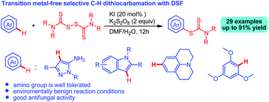 Graphical abstract: Selective C–H dithiocarbamation of arenes and antifungal activity evaluation