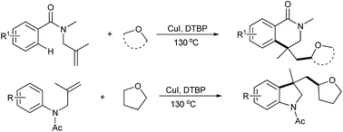 Graphical abstract: Alkylarylation of N-allylbenzamides and N-allylanilines with simple ethers for the direct construction of ether substituted dihydroisoquinolinones and indolines