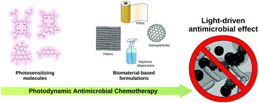 Graphical abstract: Conjugating biomaterials with photosensitizers: advances and perspectives for photodynamic antimicrobial chemotherapy