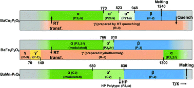 Graphical abstract: Polymorphs, phase transitions and stability in BaM2(PO4)2 M = Mn, Fe, Co systems