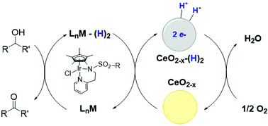 Graphical abstract: Cooperation of cerium oxide nanoparticles and soluble molecular catalysts for alcohol oxidation