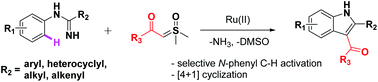 Graphical abstract: Ruthenium(ii)-catalyzed selective C–H bond activation of imidamides and coupling with sulfoxonium ylides: an efficient approach for the synthesis of highly functional 3-ketoindoles