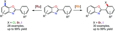 Graphical abstract: Transition metal catalysed C7 and ortho-selective halogenation of 2-arylbenzo[d]oxazoles