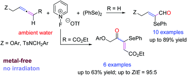 Graphical abstract: Oxidative selenofunctionalization of allenes: convenient access to 2-(phenylselanyl)-but-2-enals and 4-oxo-3-(phenylselanyl)pent-2-enoates