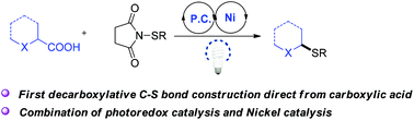 Graphical abstract: Decarboxylative sulfenylation of amino acids via metallaphotoredox catalysis