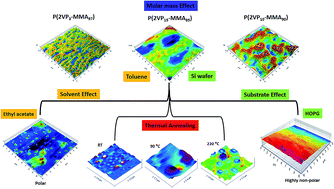 Graphical abstract: The selectivity of poly(2-vinylpyridine-block-methyl methacrylate) copolymer films: an AFM study